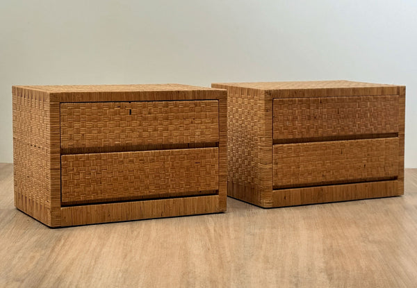 Woven Rattan Bedside Tables, 1970's