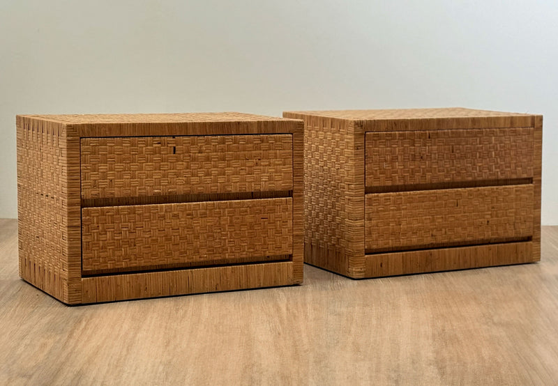 Woven Rattan Bedside Tables, 1970's