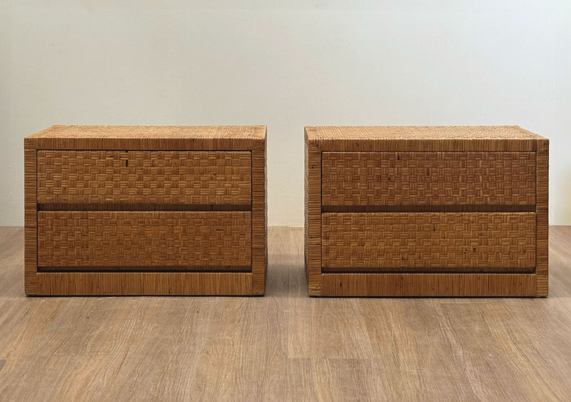 Woven Rattan Bedside Tables, 1970's