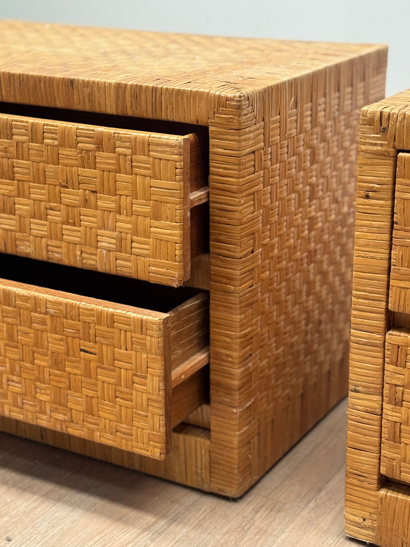 Woven Rattan Bedside Tables, 1970's