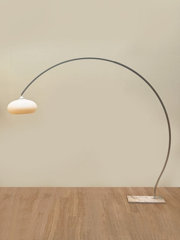 Arched Lamp with Opaline Shade, Danish 1970's