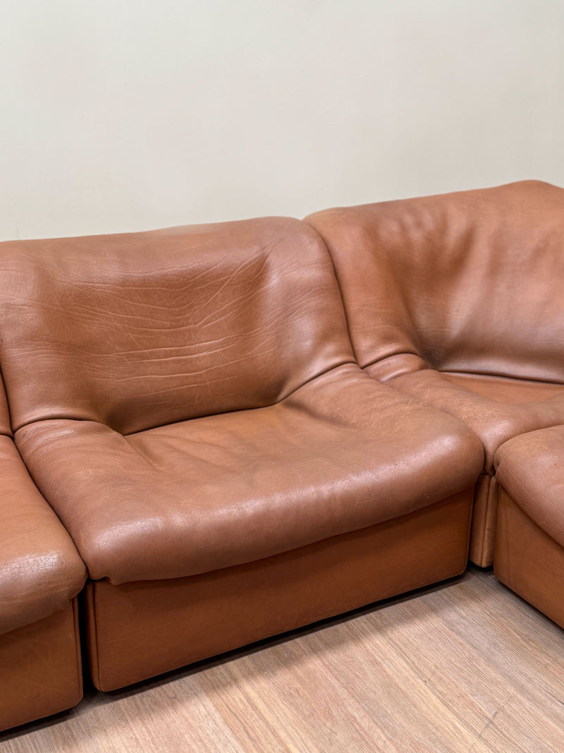 Modular Tan Lounge Set by De Sede DS 46 Buffalo leather, 1970's