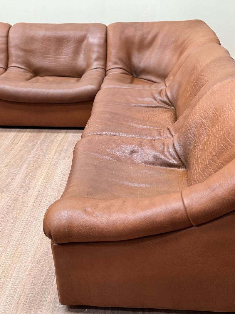 Modular Tan Lounge Set by De Sede DS 46 Buffalo leather, 1970's