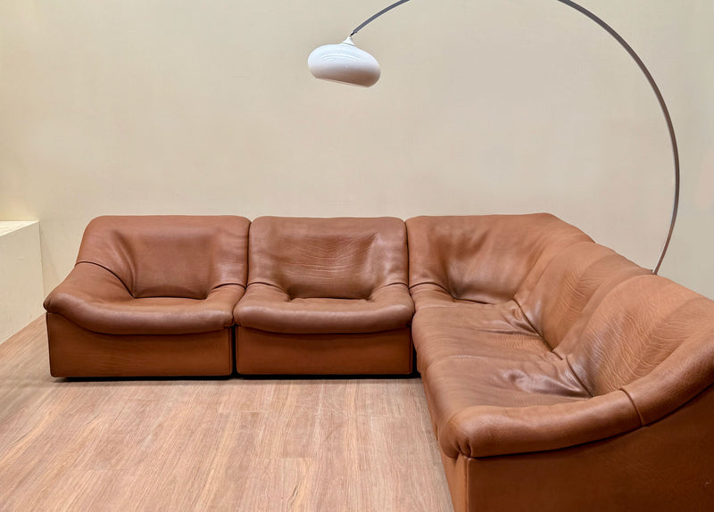 Modular Tan Lounge Set by De Sede DS 46 Buffalo leather, 1970's