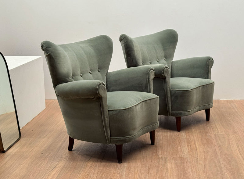 Scandinavian Mohair Pair of Armchairs, 1950's