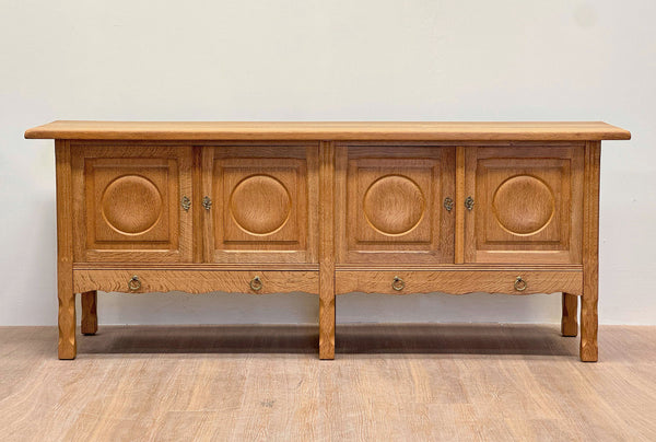 Circle Detail Brutalist Oak Cabinet, Danish 1950's