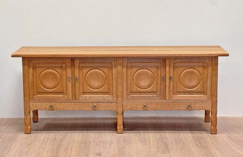 Circle Detail Brutalist Oak Cabinet, Danish 1950's