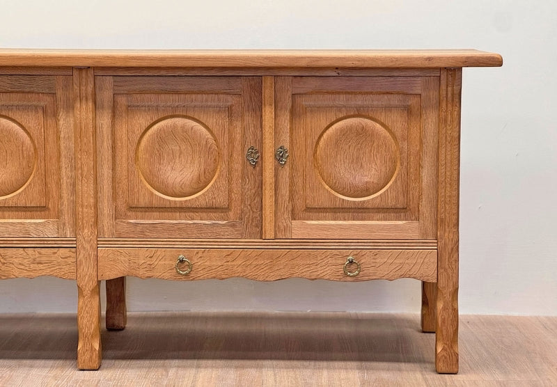 Circle Detail Brutalist Oak Cabinet, Danish 1950's