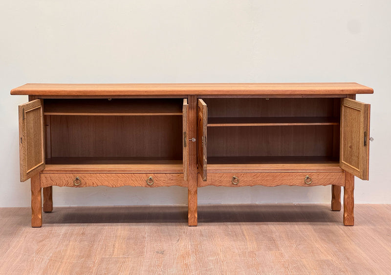 Circle Detail Brutalist Oak Cabinet, Danish 1950's