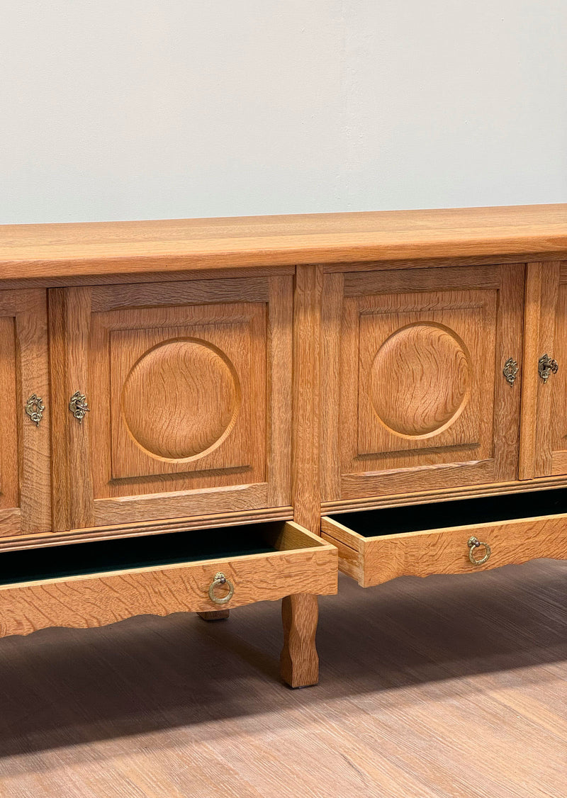 Circle Detail Brutalist Oak Cabinet, Danish 1950's