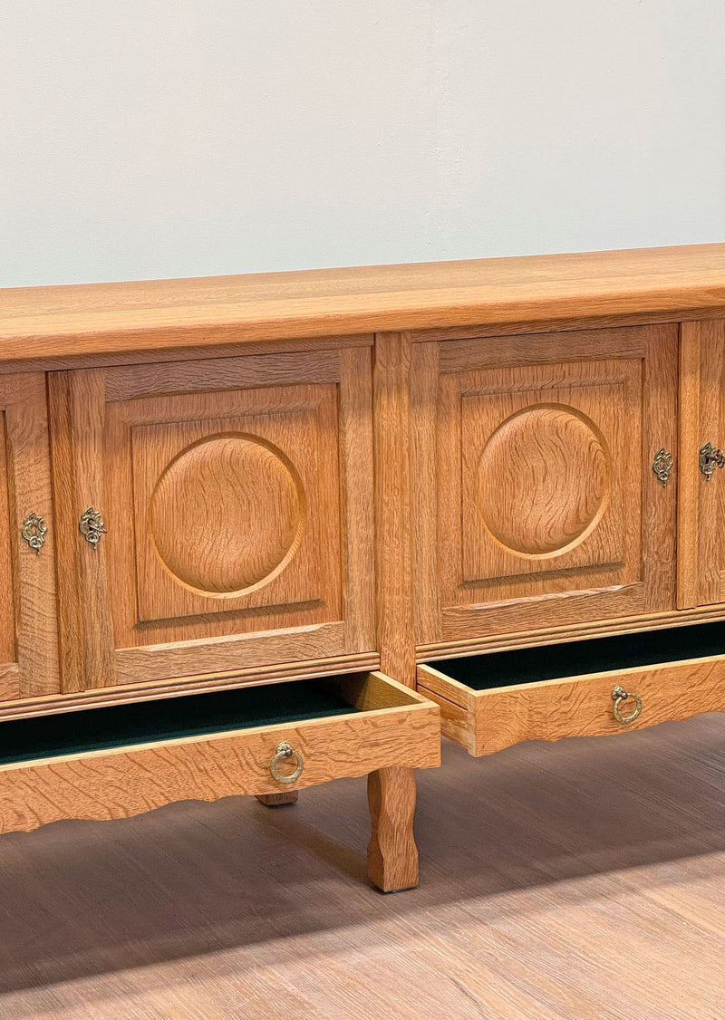 Circle Detail Brutalist Oak Cabinet, Danish 1950's