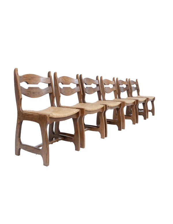 Six Oak Chairs by Guillerme Et Chambron for Votre Maison, France 1950's