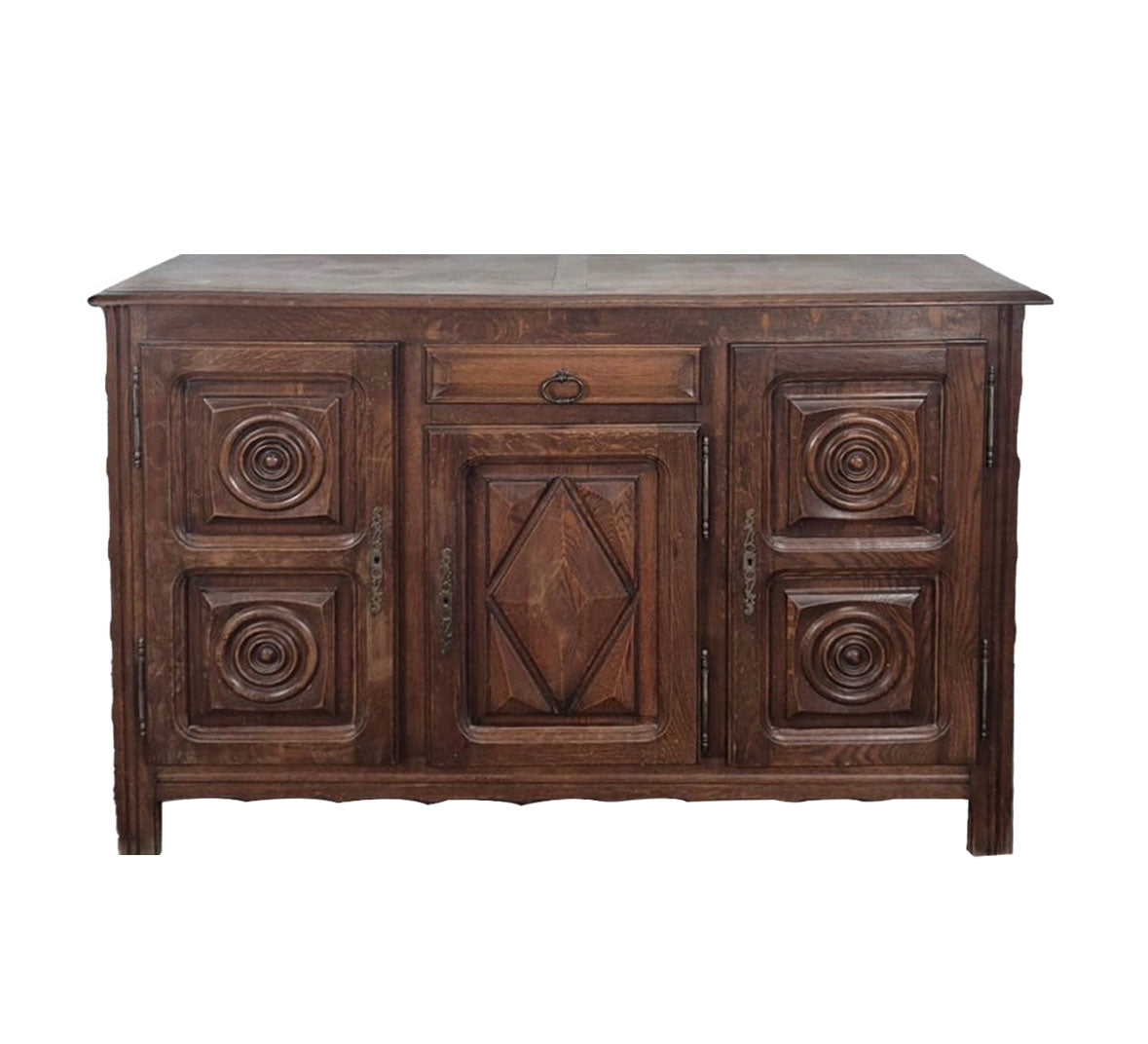 Charles Dudouyt Medium Carved Oak Sideboard, France c.1950s