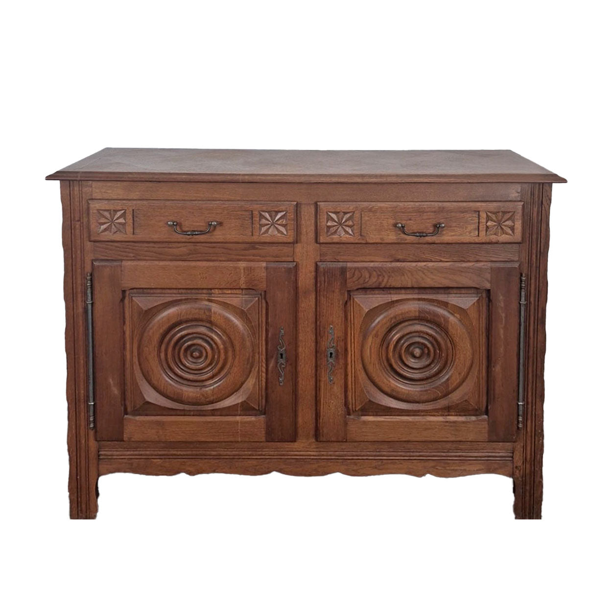 Charles Dudouyt Small Carved Oak Sideboard, France c.1950s