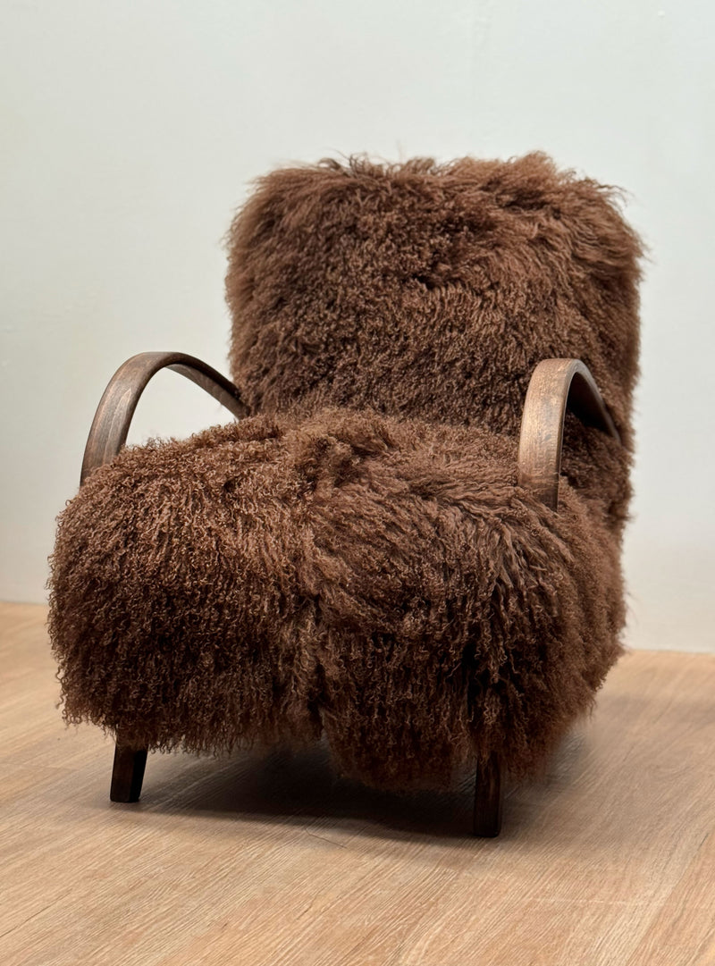 Jindřich Halabala Armchair in Chocolate Tibetan Hide, Czechoslovakia, 1930s