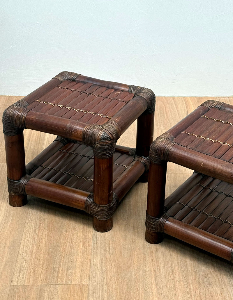Pair of French Rattan Side Tables, 1950's