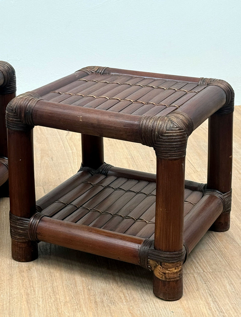 Pair of French Rattan Side Tables, 1950's