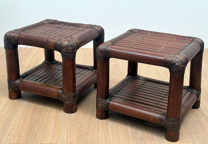 Pair of French Rattan Side Tables, 1950's