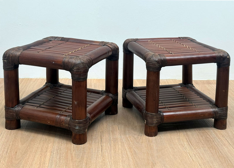 Pair of French Rattan Side Tables, 1950's