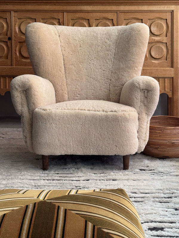 Oversized Lambswool Danish Armchair, 1940's