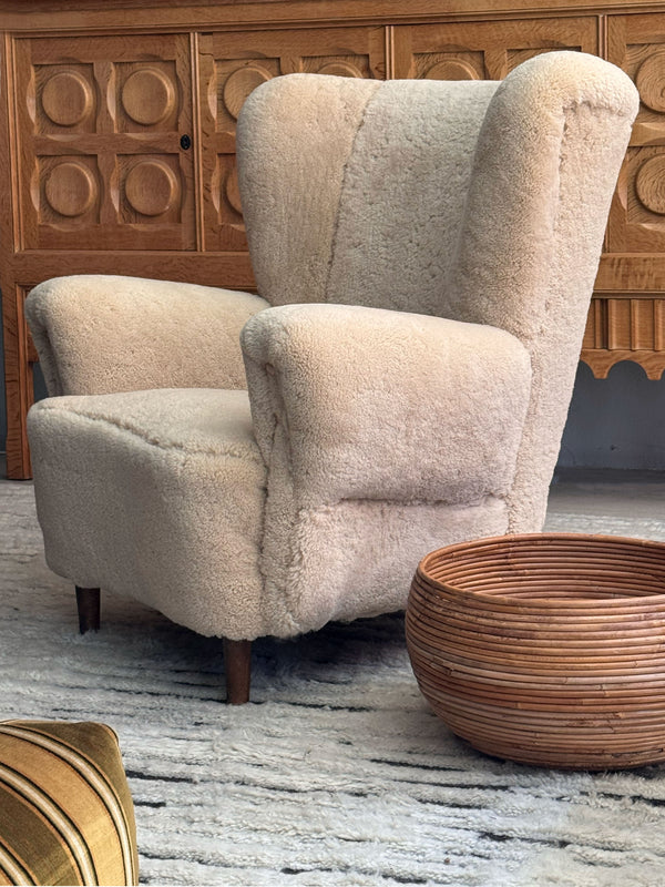 Oversized Lambswool Danish Armchair, 1940's