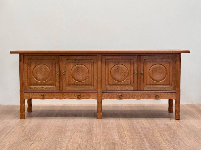 Circle Detail Brutalist Oak Cabinet, Danish 1950's