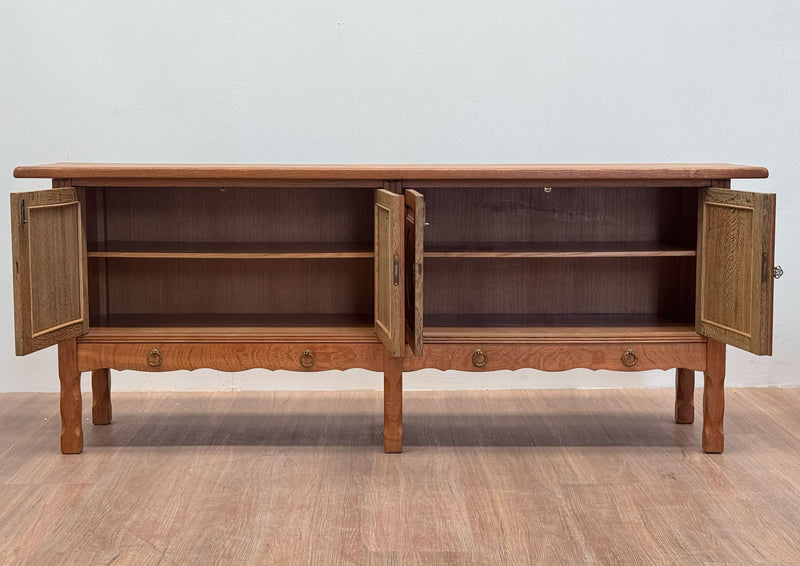 Circle Detail Brutalist Oak Cabinet, Danish 1950's