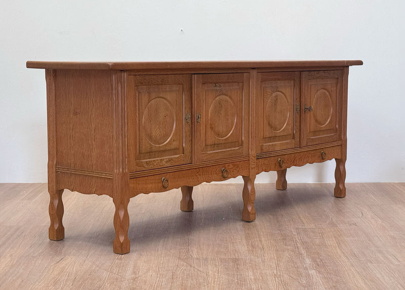 Circle Detail Brutalist Oak Cabinet, Danish 1950's