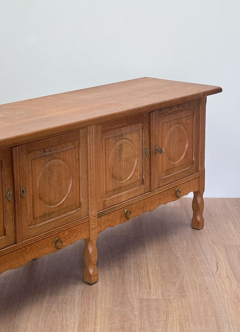 Circle Detail Brutalist Oak Cabinet, Danish 1950's