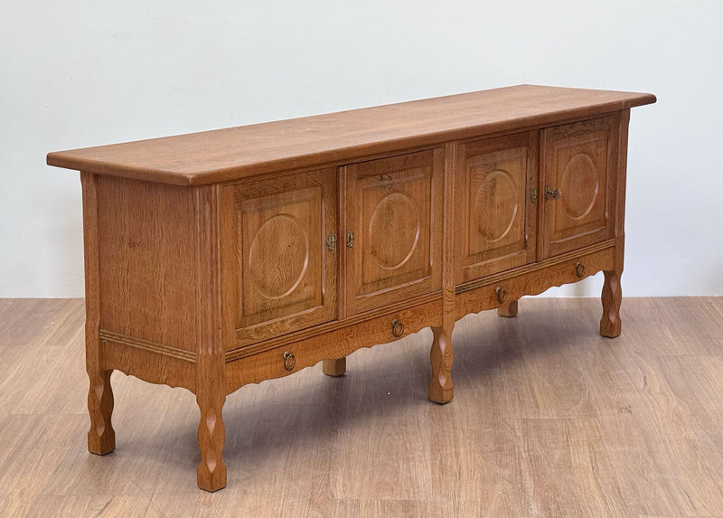 Circle Detail Brutalist Oak Cabinet, Danish 1950's