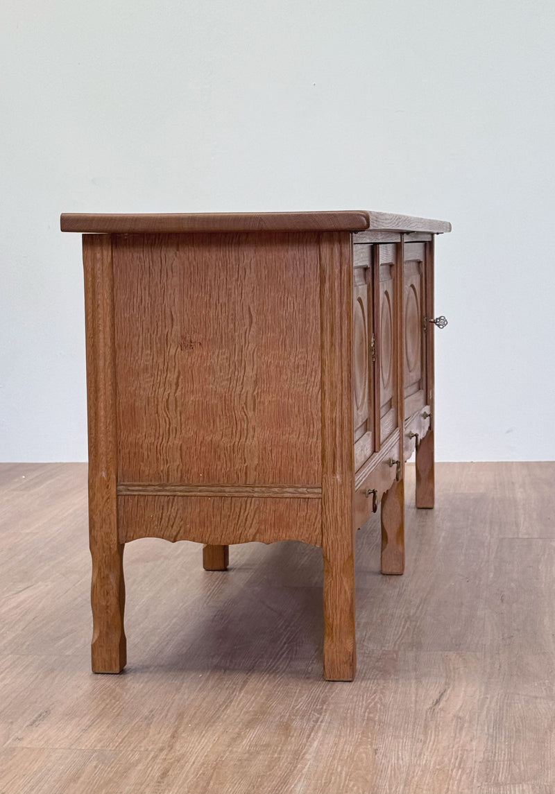 Circle Detail Brutalist Oak Cabinet, Danish 1950's