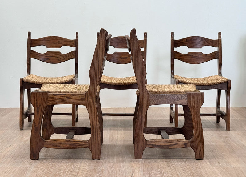 Six Oak Chairs by Guillerme Et Chambron for Votre Maison, France 1950's
