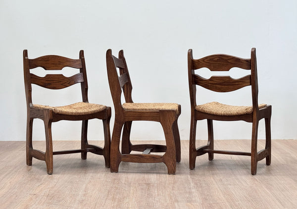 Six Oak Chairs by Guillerme Et Chambron for Votre Maison, France 1950's