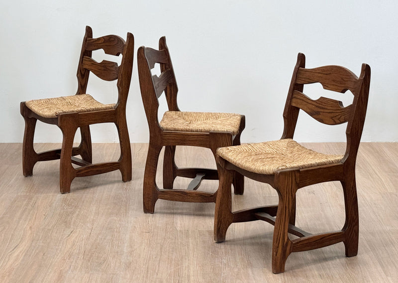 Six Oak Chairs by Guillerme Et Chambron for Votre Maison, France 1950's