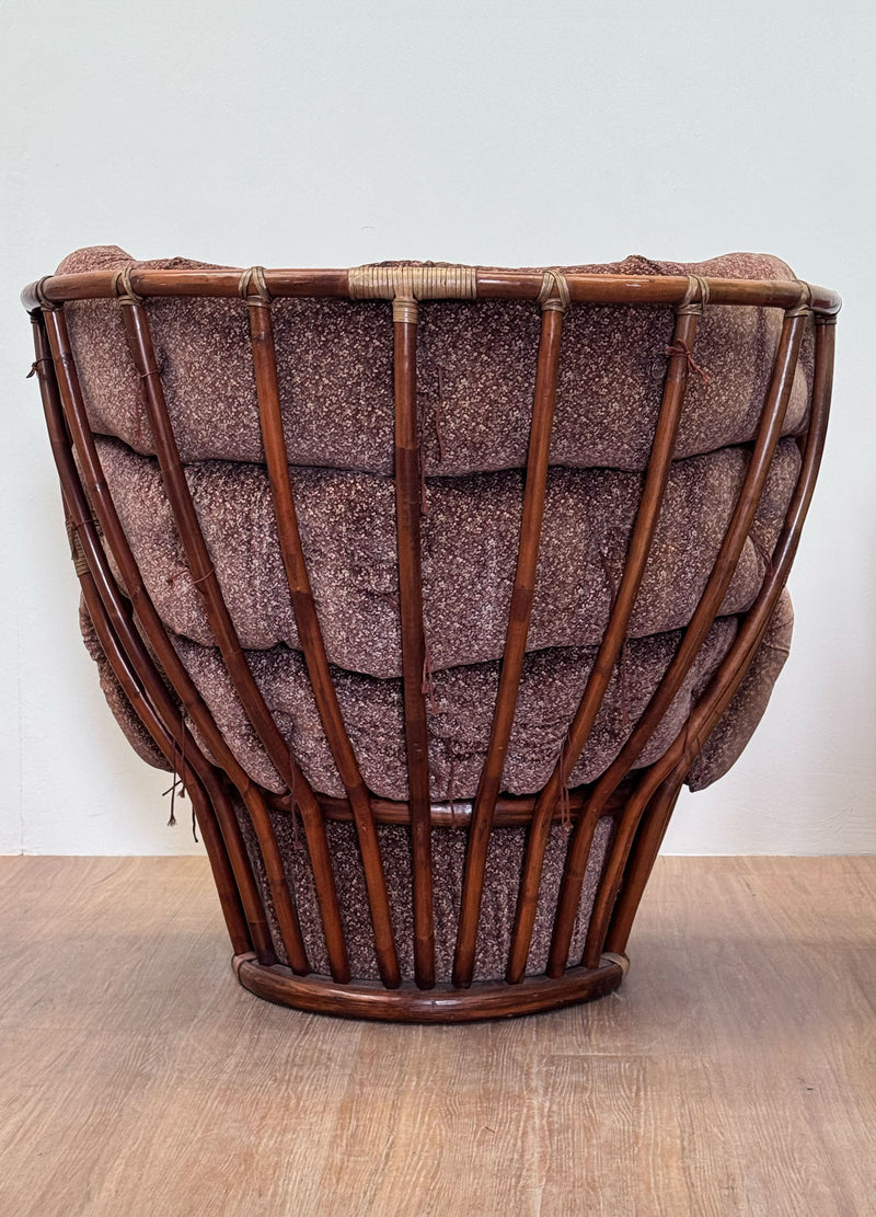 French Bamboo Velvet Lounge Chair, 1970's