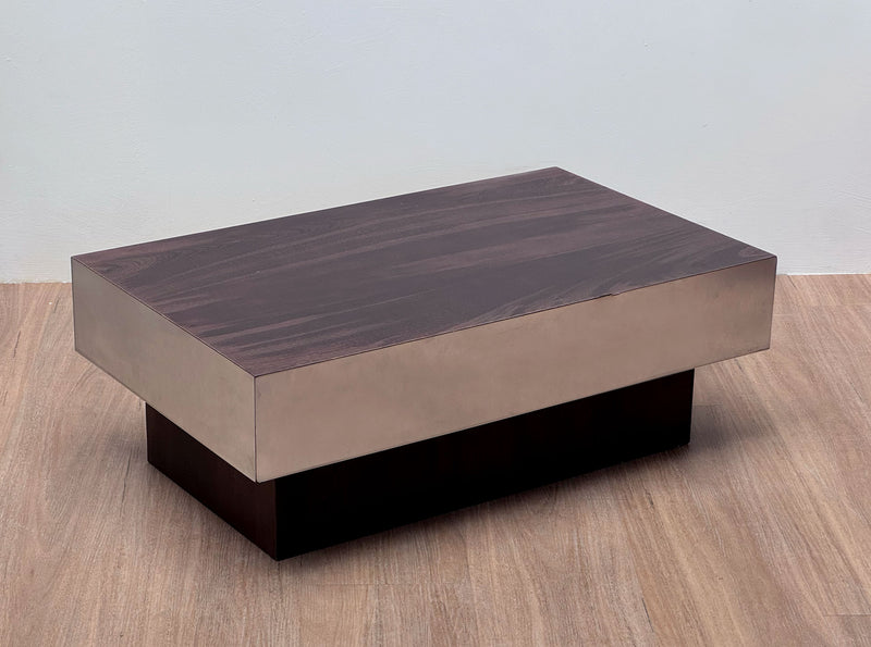 Chrome & Wood Tiered coffee table, France 1970's