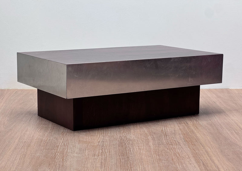 Chrome & Wood Tiered coffee table, France 1970's