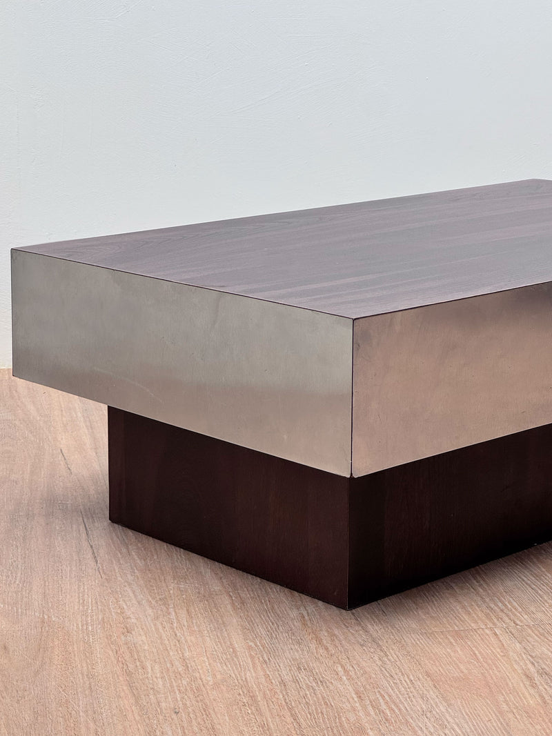 Chrome & Wood Tiered coffee table, France 1970's