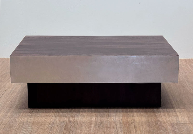 Chrome & Wood Tiered coffee table, France 1970's