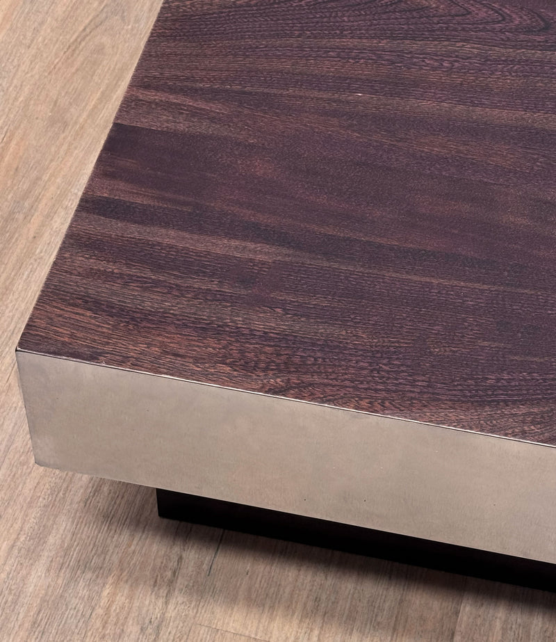 Chrome & Wood Tiered coffee table, France 1970's