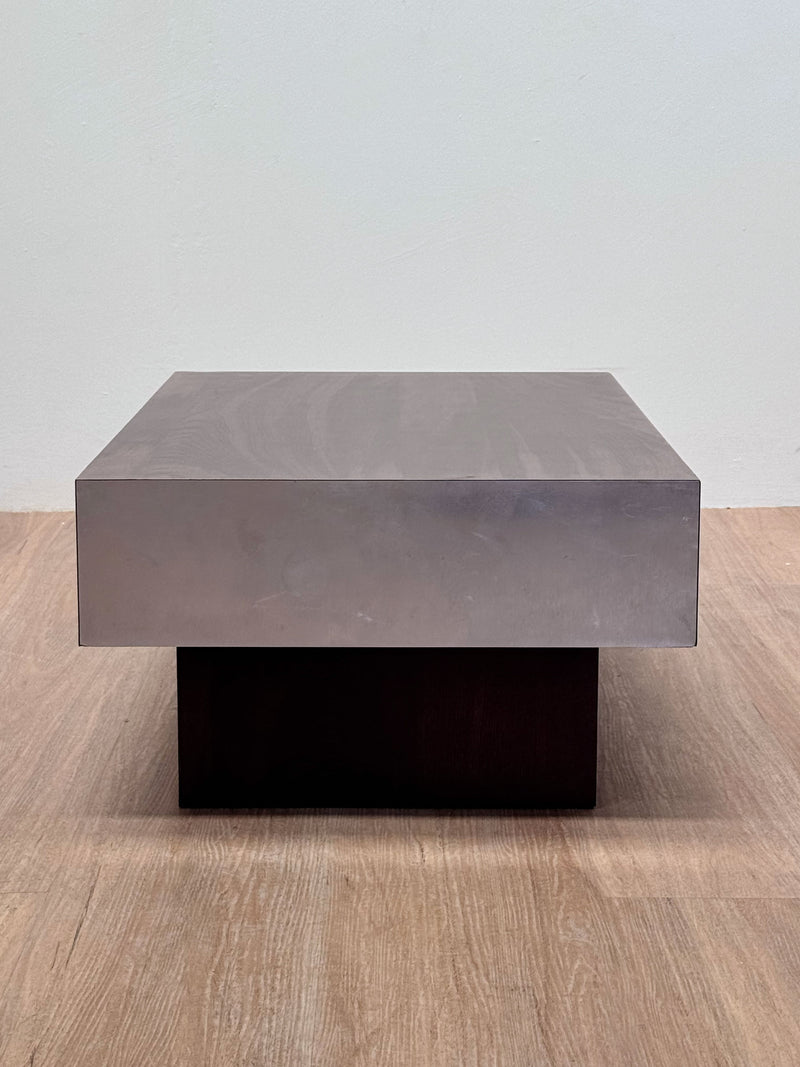 Chrome & Wood Tiered coffee table, France 1970's