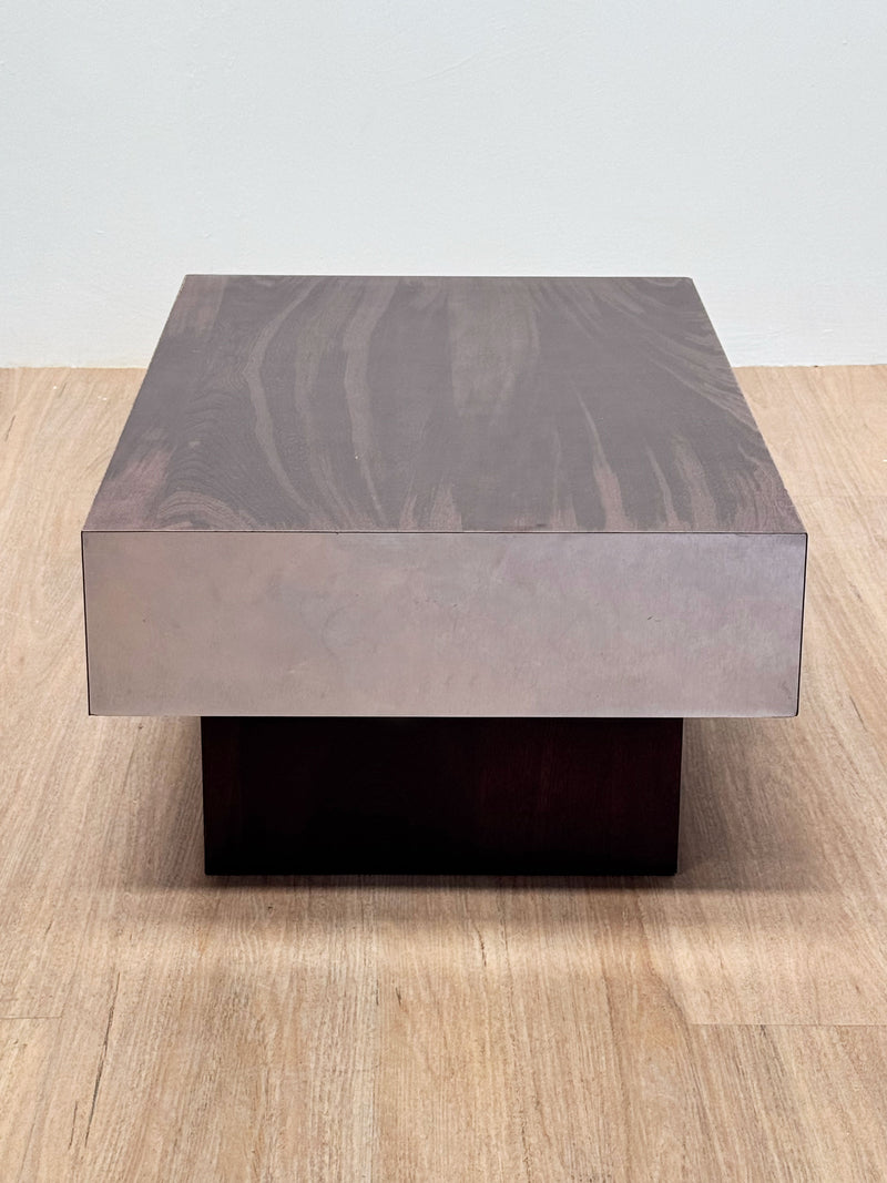 Chrome & Wood Tiered coffee table, France 1970's