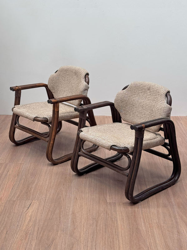Pair of Bamboo Armchairs, Danish 1970's