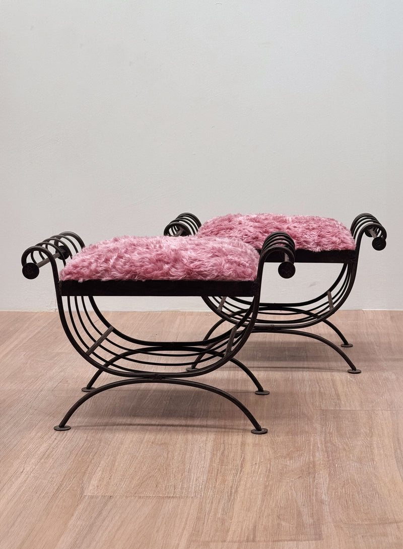 Wrought Iron Scroll Tabourets, France 1950's