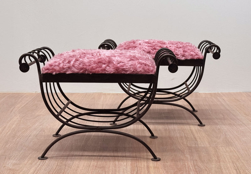 Wrought Iron Scroll Tabourets, France 1950's