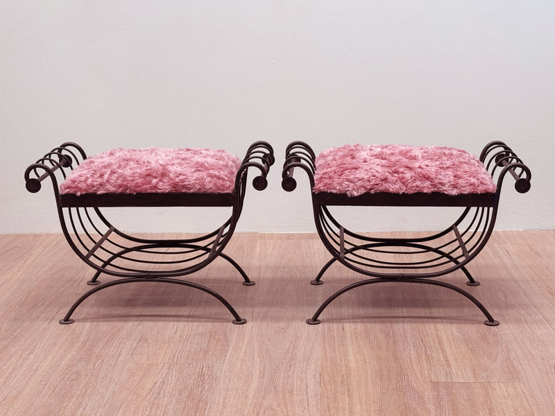 Wrought Iron Scroll Tabourets, France 1950's