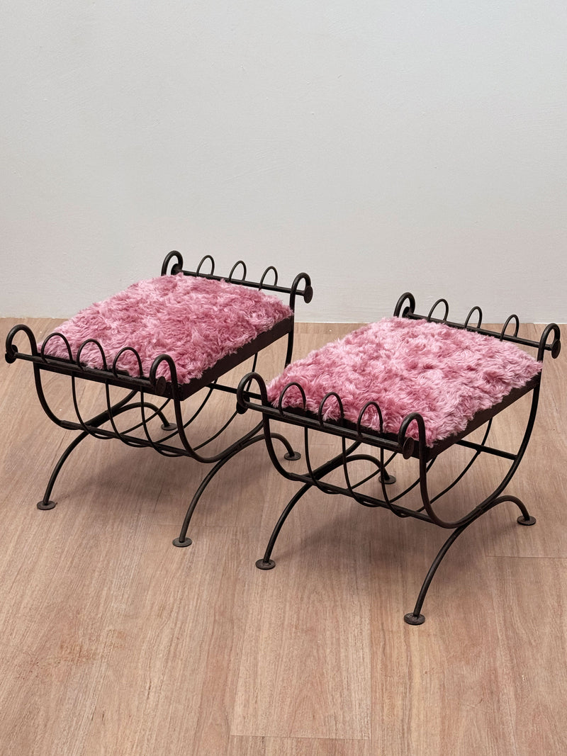 Wrought Iron Scroll Tabourets, France 1950's