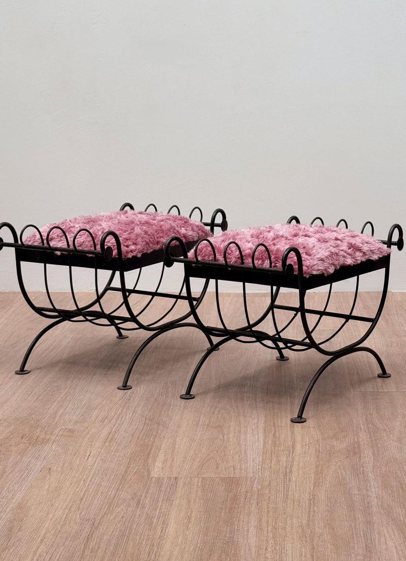 Wrought Iron Scroll Tabourets, France 1950's