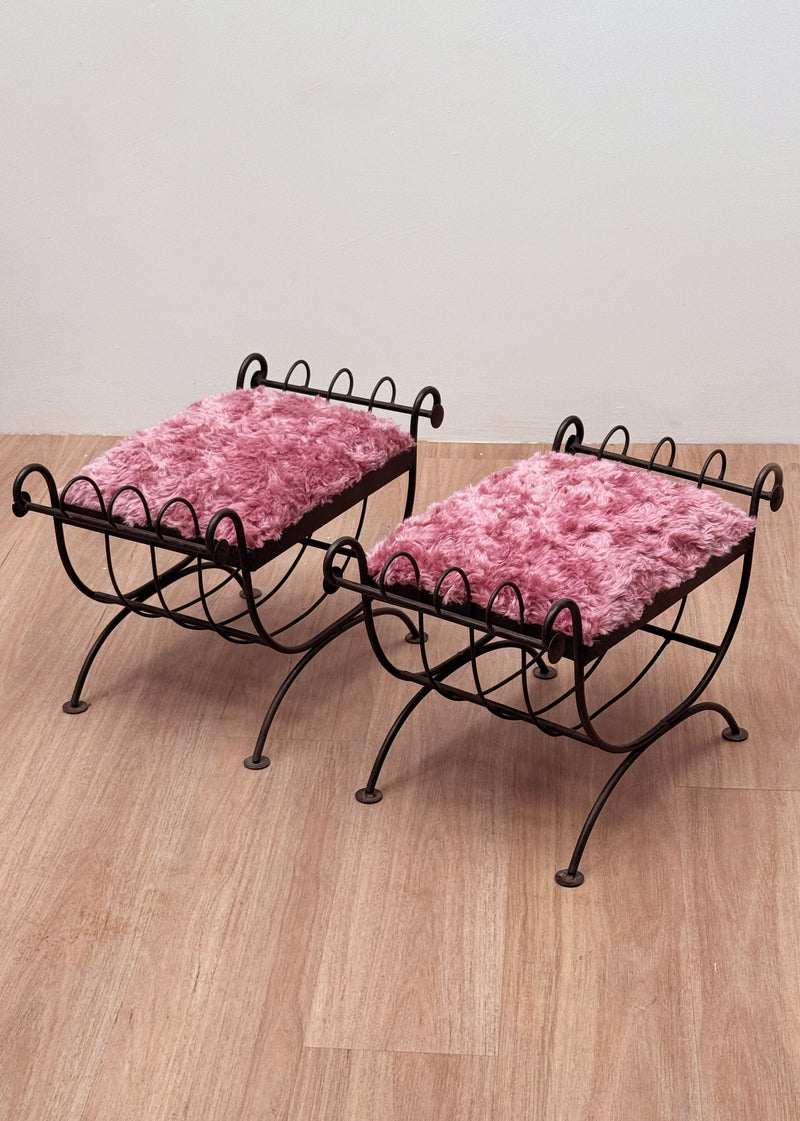 Wrought Iron Scroll Tabourets, France 1950's