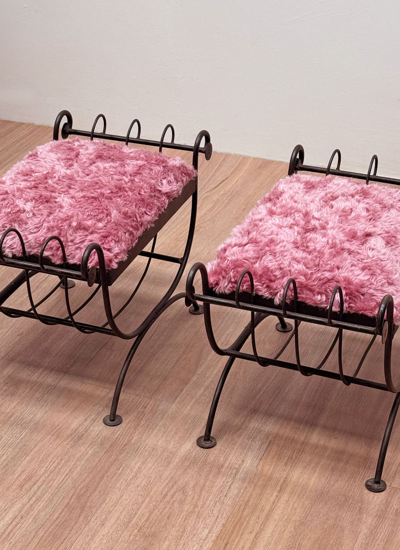 Wrought Iron Scroll Tabourets, France 1950's